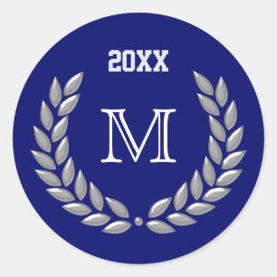 Adesivo Monograma Personalizado Cinza Claro Coroa de Louro