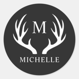 Adesivo Monograma Personalizado com Galhada de Veado Preta