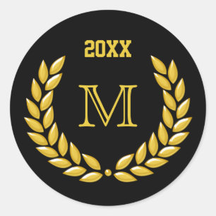 Adesivo Monograma Personalizado Coroa de Louros Dourada em
