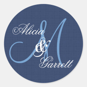 Adesivo Monograma Personalizado de Casamento Azul Meia-Noi
