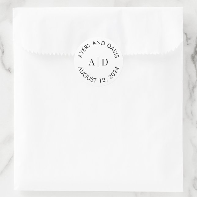 Adesivo Monograma Personalizado de Casamento Moderno Branc (Bolsa)