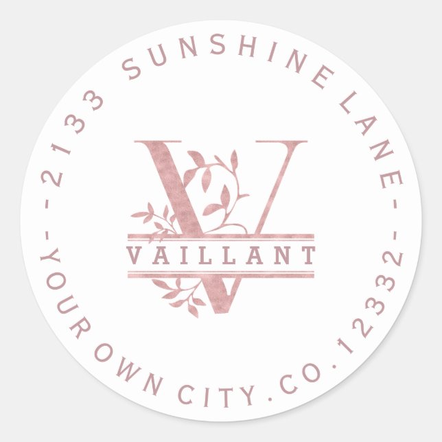 Adesivo Monograma personalizado de divisão rosa Dourada T  (Frente)