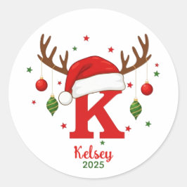 Adesivo Monograma Personalizado de Natal com Chapéu de Pap