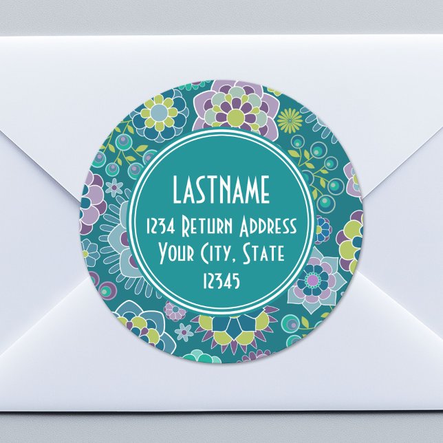 Adesivo Monograma Personalizado de Padrão Floral Primavera (Custom Return Address Sticker)