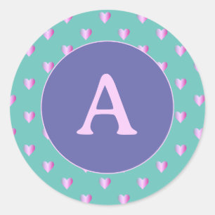 Adesivo Monograma Personalizado Padrão Cardíaco Lilac Teal