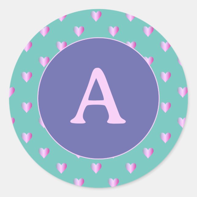 Adesivo Monograma Personalizado Padrão Cardíaco Lilac Teal (Frente)