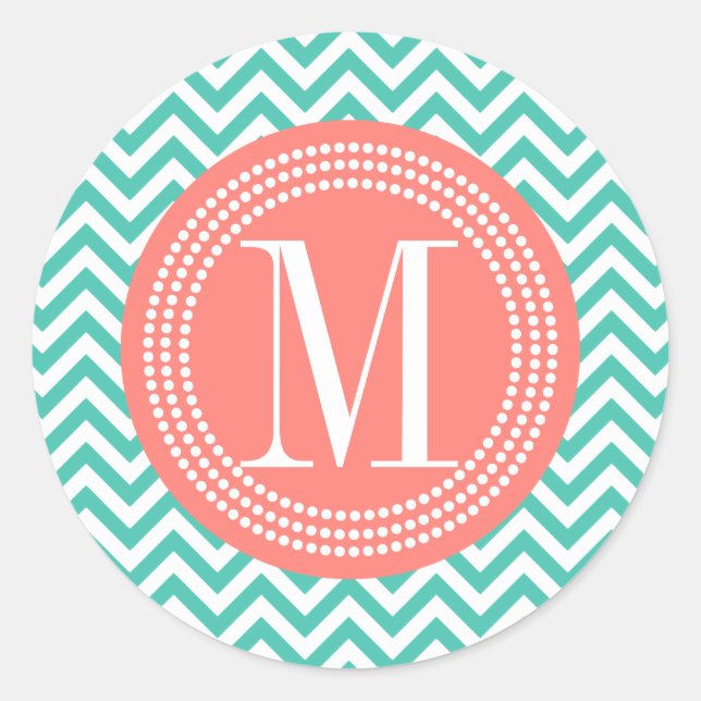 Adesivo Monograma Personalizado Turquoise Chevron Zigzag (Frente)
