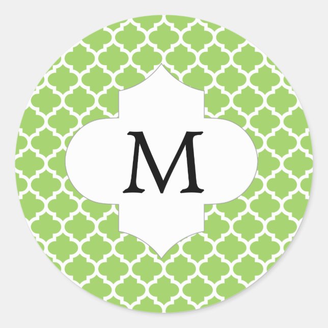 Adesivo Monograma Personalizado Verde Quatrefoil e Branco (Frente)