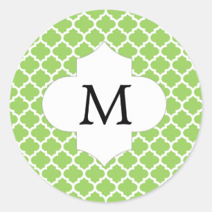 Adesivo Monograma Personalizado Verde Quatrefoil e Branco