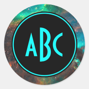 Adesivo Monograma Personalizável em Preto e Aqua Três Le