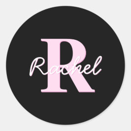 Adesivo Monograma Personalizável Fofo | Rosa Claro e Preto
