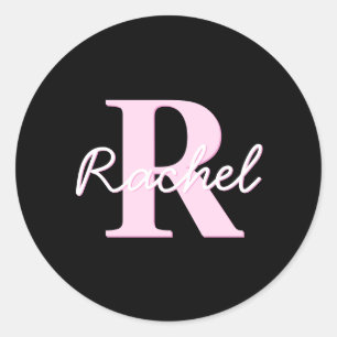 Adesivo Monograma Personalizável Fofo Rosa Claro e Preto