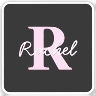 Adesivo Monograma Personalizável Fofo   Rosa Claro e Preto