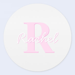 Adesivo Monograma Personalizável Fofo   Rosa Ombre e Cinza