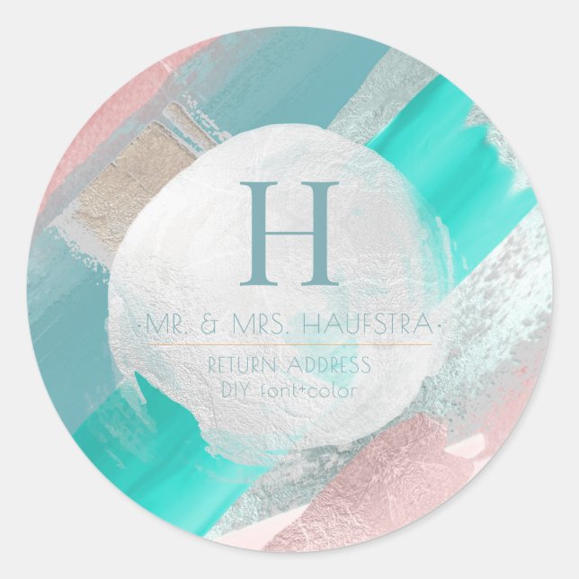 Adesivo Monograma PixDezines, Blush+Sage Bloco de Cor (Frente)