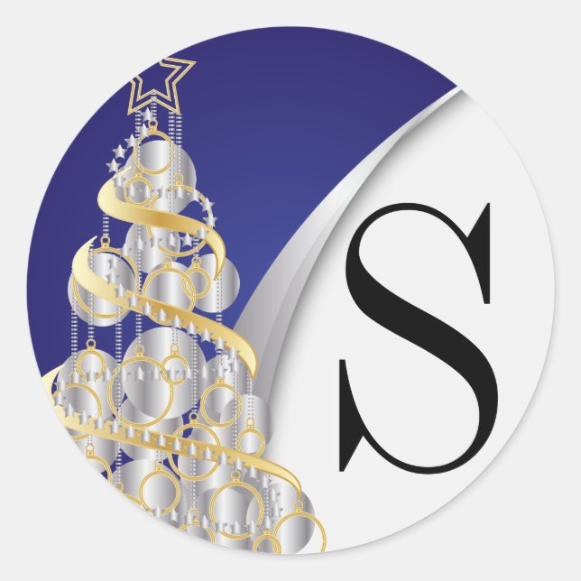 Adesivo Monograma Prata, Dourado e Azul Feliz Natal (Frente)