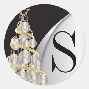 Adesivo Monograma Prata, Dourado e Preto Feliz Natal