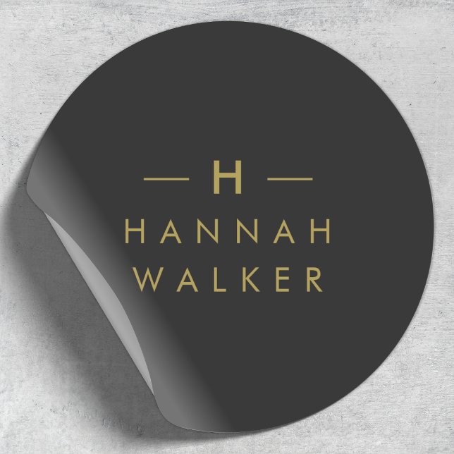 Adesivo Monograma preto Dourado | Elegante minimalista mod (Modern gold & black monogram sticker by Guava - elegant, minimalist, and customizable.)