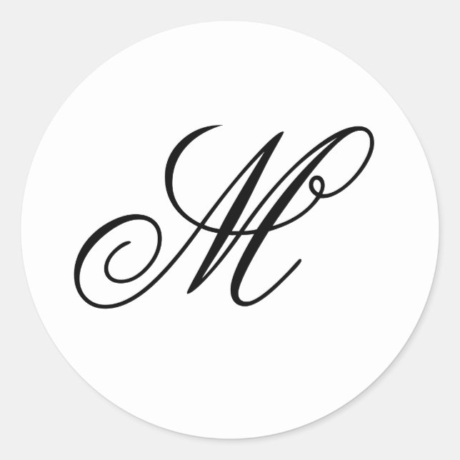 Adesivo Monograma preto e branco de caligrafia de roteiro  (Frente)