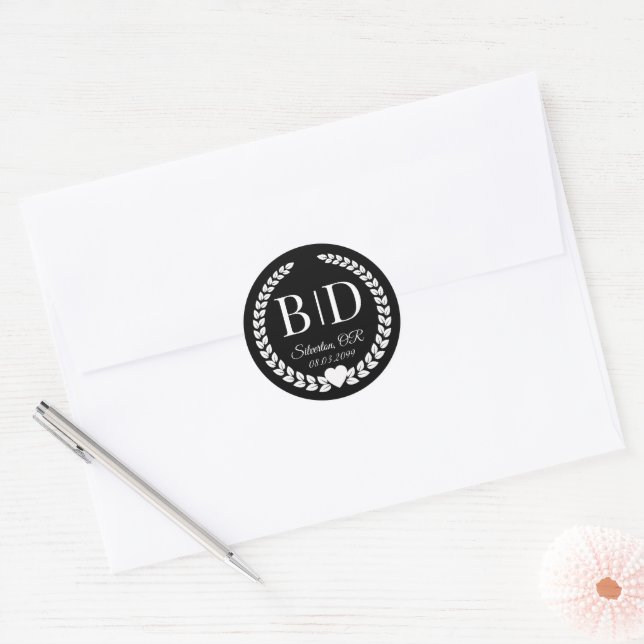 Adesivo Monograma preto e branco Elegante simples (Envelope)