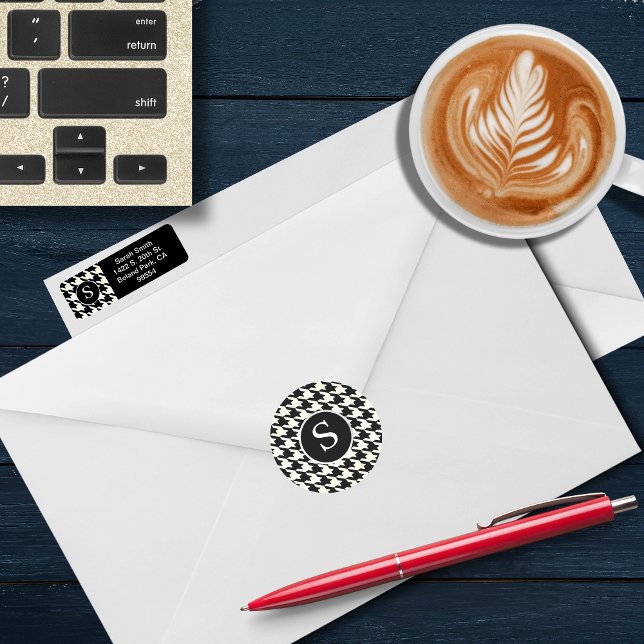 Adesivo Monograma preto e branco moderno de houndstooth (Criador carregado)