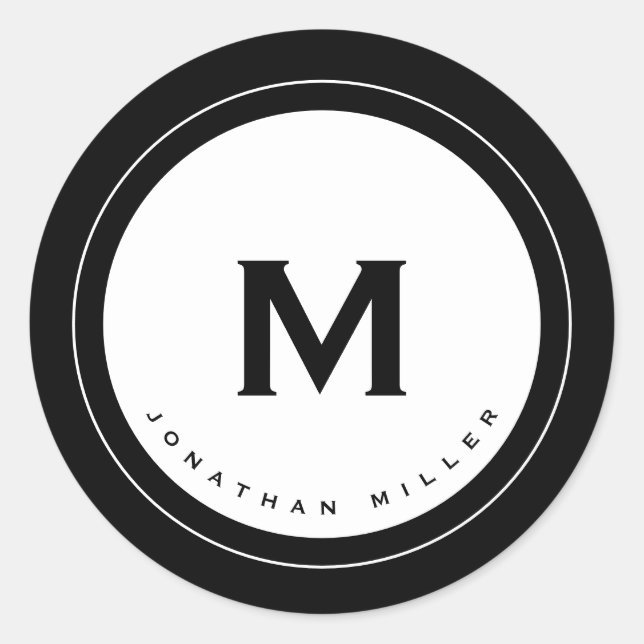 Adesivo Monograma preto e branco simples Nome inicial (Frente)