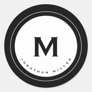 Adesivo Monograma preto e branco simples Nome inicial