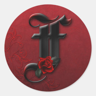 Adesivo Monograma preto e Rosa vermelha F Sticker