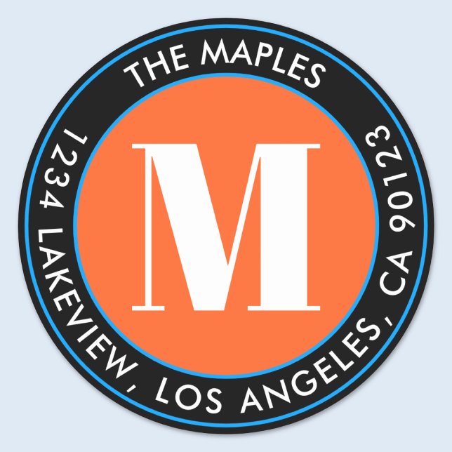 Adesivo Monograma preto Laranja escuro Endereço de devoluç (Criador carregado)