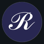 Adesivo Monograma R, script branco em azul marinho<br><div class="desc">Monograma R,  script branco em azul marinho</div>