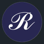 Adesivo Monograma R, script branco em azul marinho<br><div class="desc">Monograma R,  script branco em azul marinho</div>