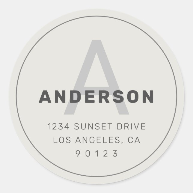 Adesivo Monograma Retro-Moderno | Cinza Escuro e Branco De (Frente)