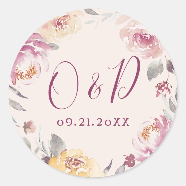 Adesivo Monograma romântico de casamentos com aquarela de  (Frente)