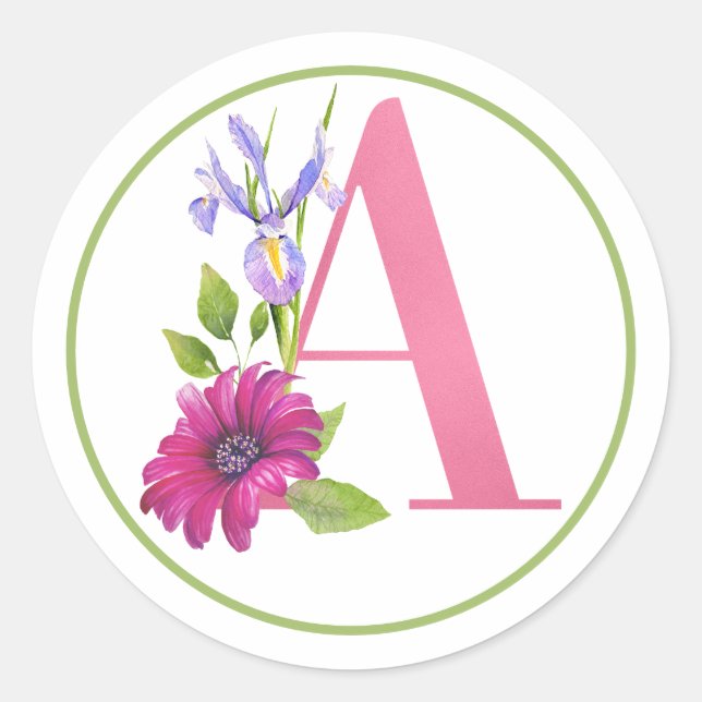 Adesivo Monograma Rosa A com Flores de Verão (Frente)
