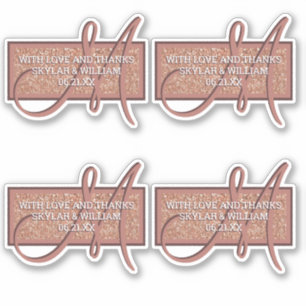 Adesivo Monograma Rosa Dourada Glitter Obrigado Ou Endereç