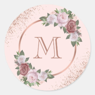 Adesivo Monograma Rosa Dourado Rosa Floral
