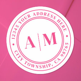 Adesivo Monograma Rosa Vibrante Endereço de Remetente