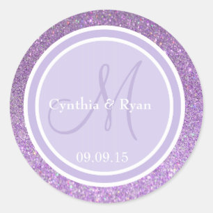 Adesivo Monograma roxo do casamento do brilho & da lavanda