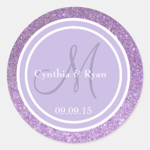 Adesivo Monograma roxo do casamento do brilho & da lavanda