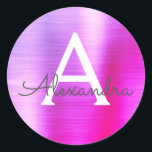Adesivo Monograma Roxo e Rosa Girassol<br><div class="desc">Vinheta elegante de folha de aço inoxidável de aço inoxidável,  de cor roxa e rosa,  moderna. Este adesivo pode ser personalizado para incluir seu nome inicial e nome próprio para um pacote de presentes.</div>