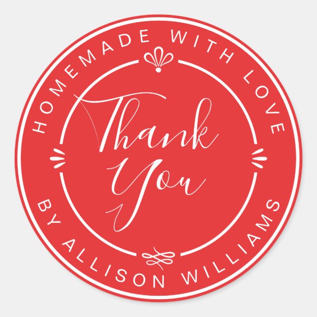 Adesivo Monograma Russo Chic Homemade Obrigado Vermelho Br (Frente)