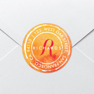 Adesivo Monograma Russo de Aquarela   Rótulo de endereço