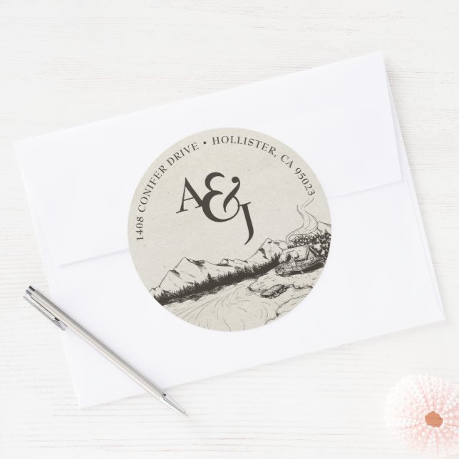 Adesivo Monograma Rustic Winter Mountain Wedding (Envelope)