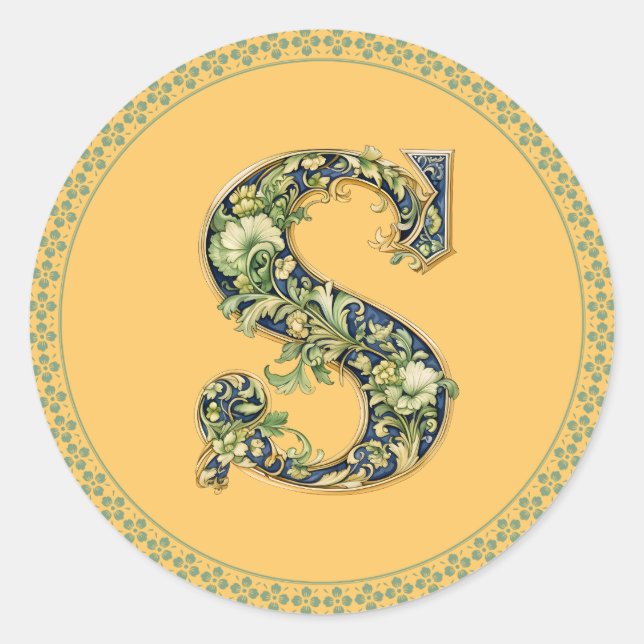 Adesivo Monograma S design floral, A-1 gerado, (Frente)