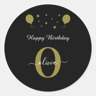 Adesivo Monograma Script Feliz Aniversário Preto Dourado