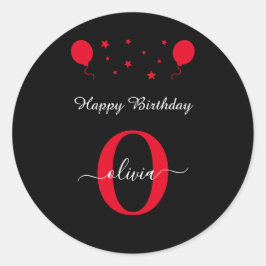 Adesivo Monograma Script Feliz Aniversário Preto Vermelho 