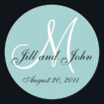Adesivo Monograma Selo Azul Inicial De Casamento<br><div class="desc">Monograma de Casamento Azul Inicial. Design por Elke Clarke ©2008. Monograma Casamento Inicial de Selo de Noiva Personalize com suas cores e informações de casamento.</div>