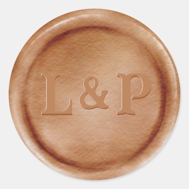 Adesivo Monograma Selo de cera de Casal Antiquado de Cobre (Frente)