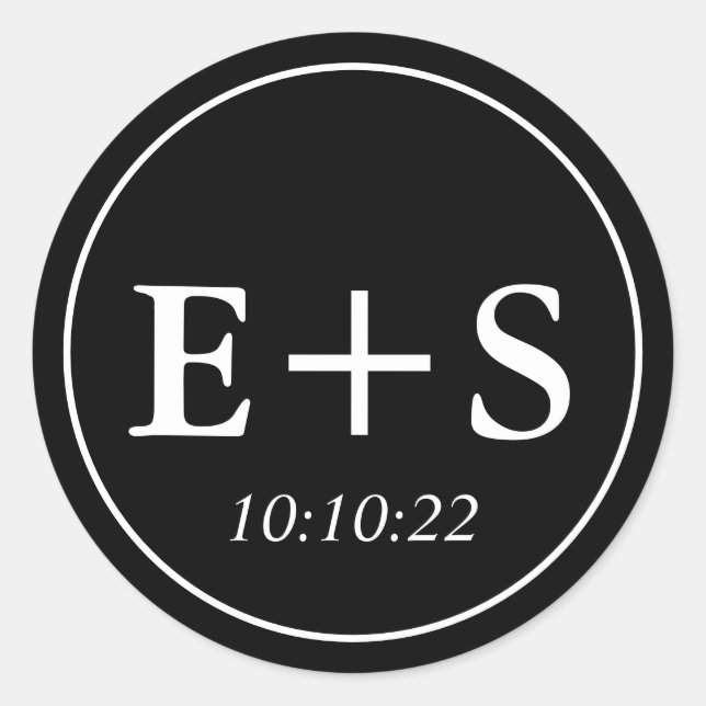 Adesivo Monograma | Selo de Envelope de Casamento Preto e  (Frente)