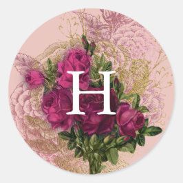 Adesivo Monograma | Selo de Envelope Floral Blush & Burgun